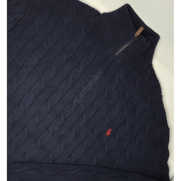 Polo Ralph Lauren Sweater Cable Knit 1/4 Zip Pullover Cotton Men's XL Navy Blue - Picture 1 of 8